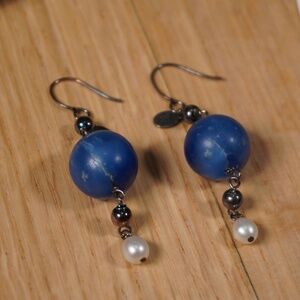 Ralph Lauren Dangle Silver Pearl Lapis Lazuli Stone OS Brand New